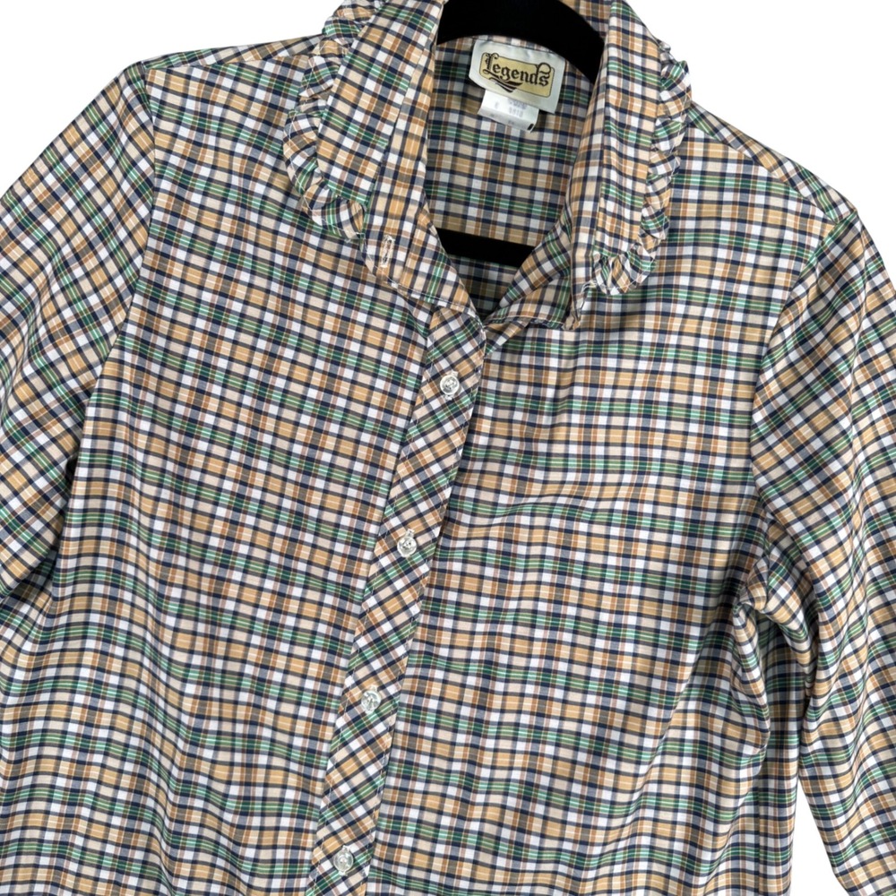 Legends Women M Plaid Western Button Shirt Cowgirl Rodeo Preppy Ruffled Collar‎